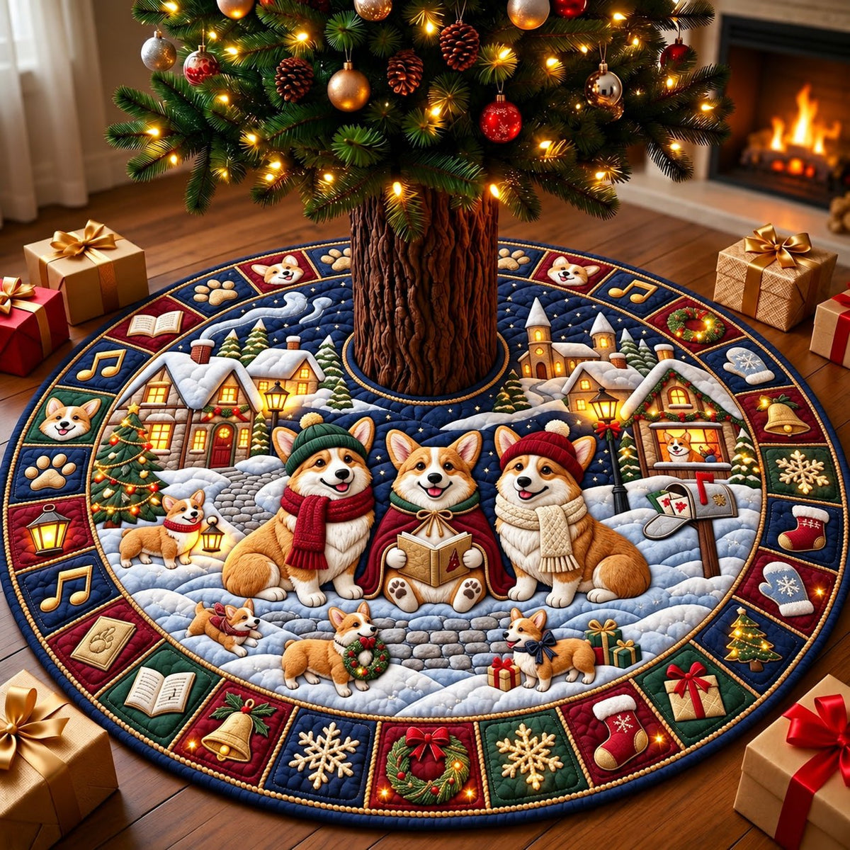 Corgi Christmas Carolers Christmas Tree Skirt