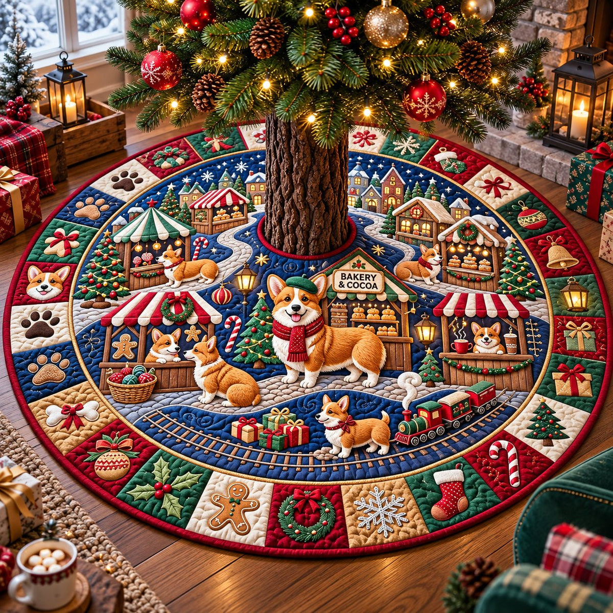 Corgi Christmas Market Christmas Tree Skirt