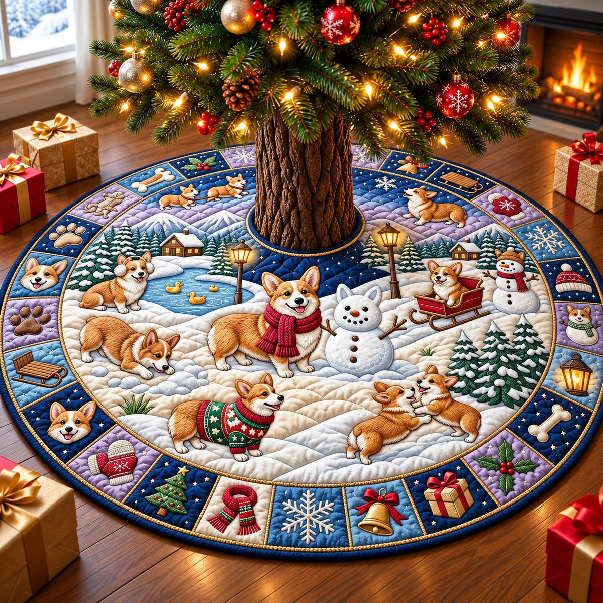 Corgi Christmas Snowy Day Christmas Tree Skirt