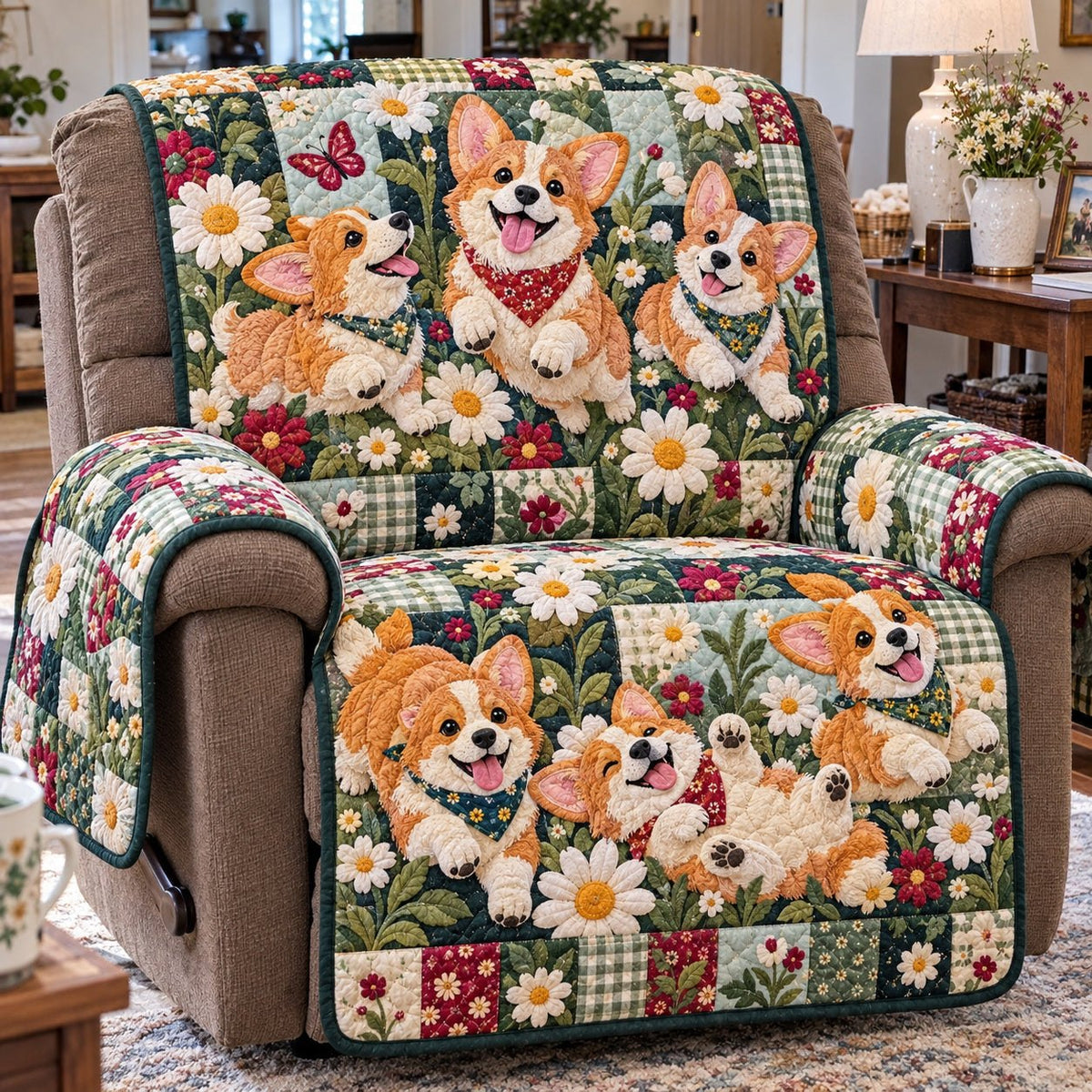 Corgi Flower Sofa Cover