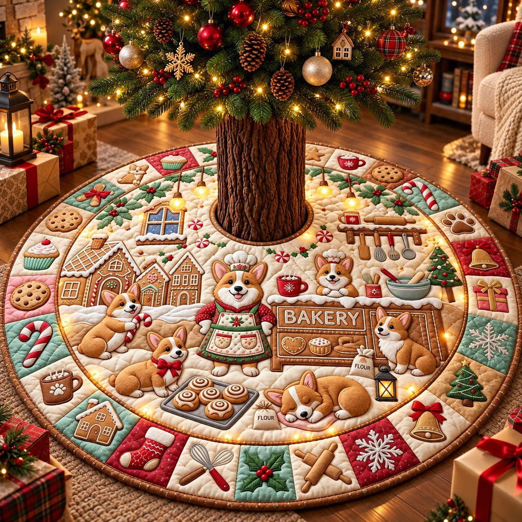Corgi Gingerbread Bakery Christmas Tree Skirt