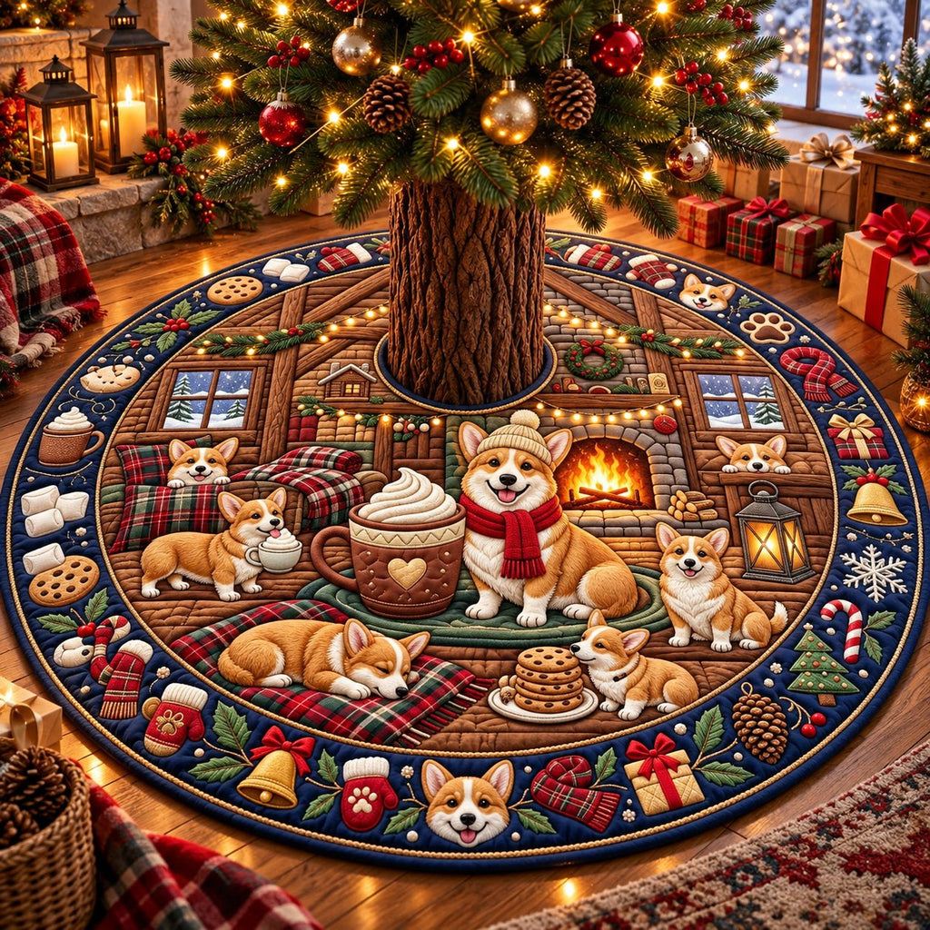 Corgi Hot Cocoa Christmas Tree Skirt