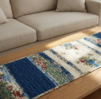 Blue and Cream Patchwork Stripes Table Runner