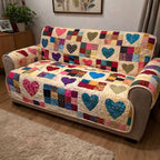 Patchwork Hearts in Jewel Colors Sofa Cover