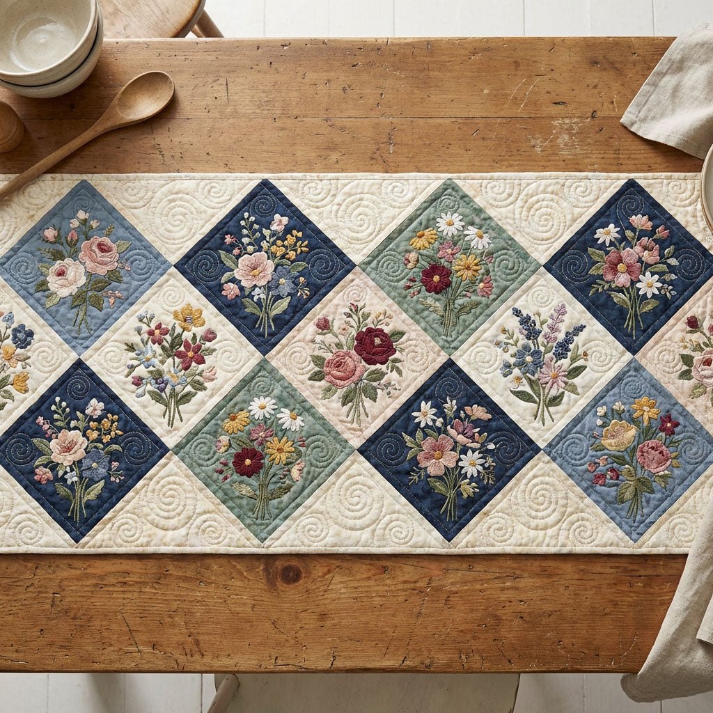 Floral Diamonds in Soft Pastels Table Runner