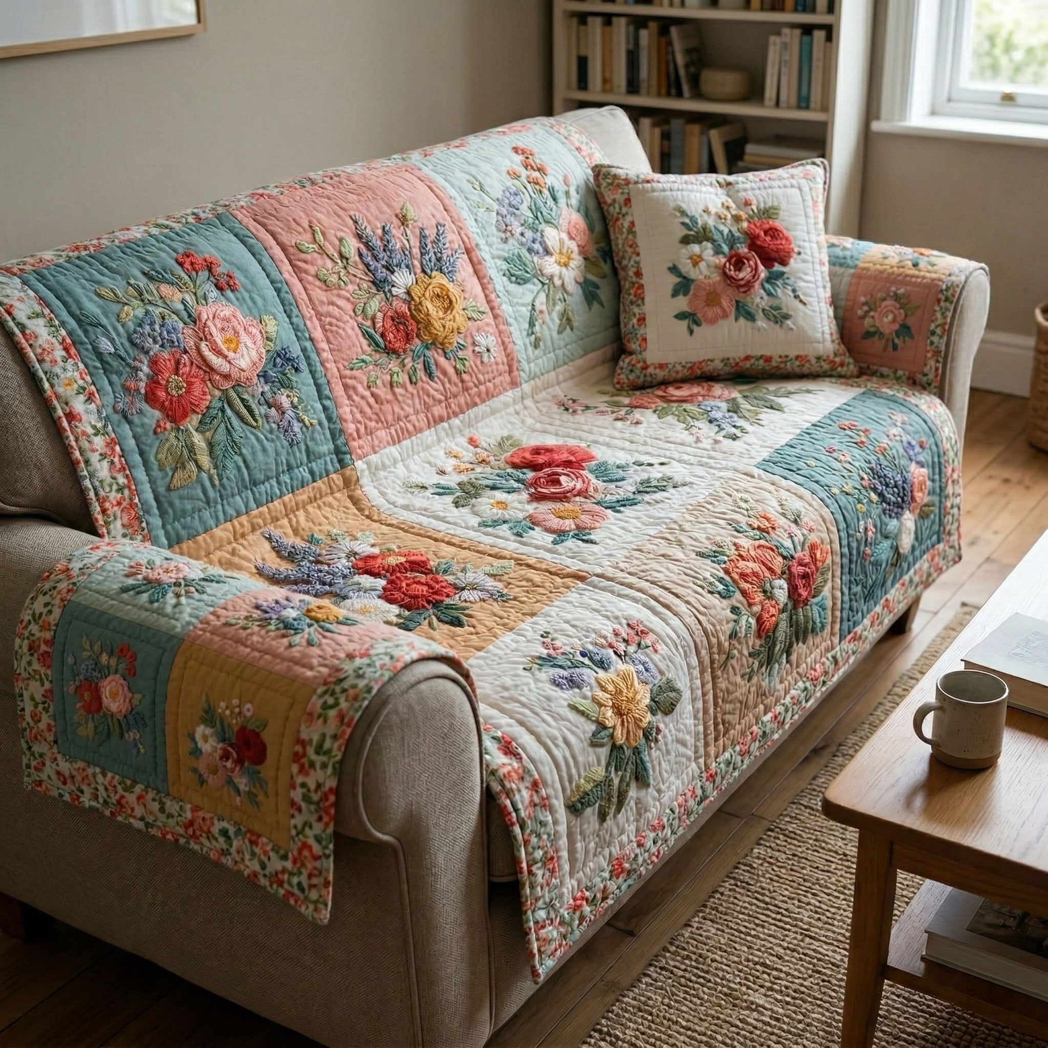 Vintage Rose Patchwork in Pastels Sofa Cover