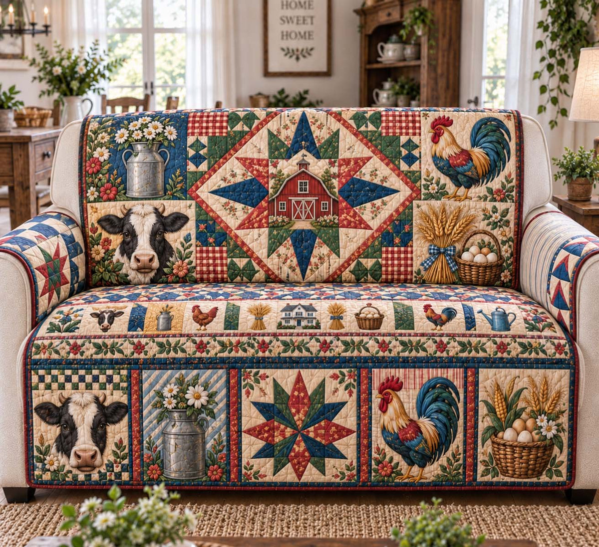 Country Barn and Rooster Sofa Cover