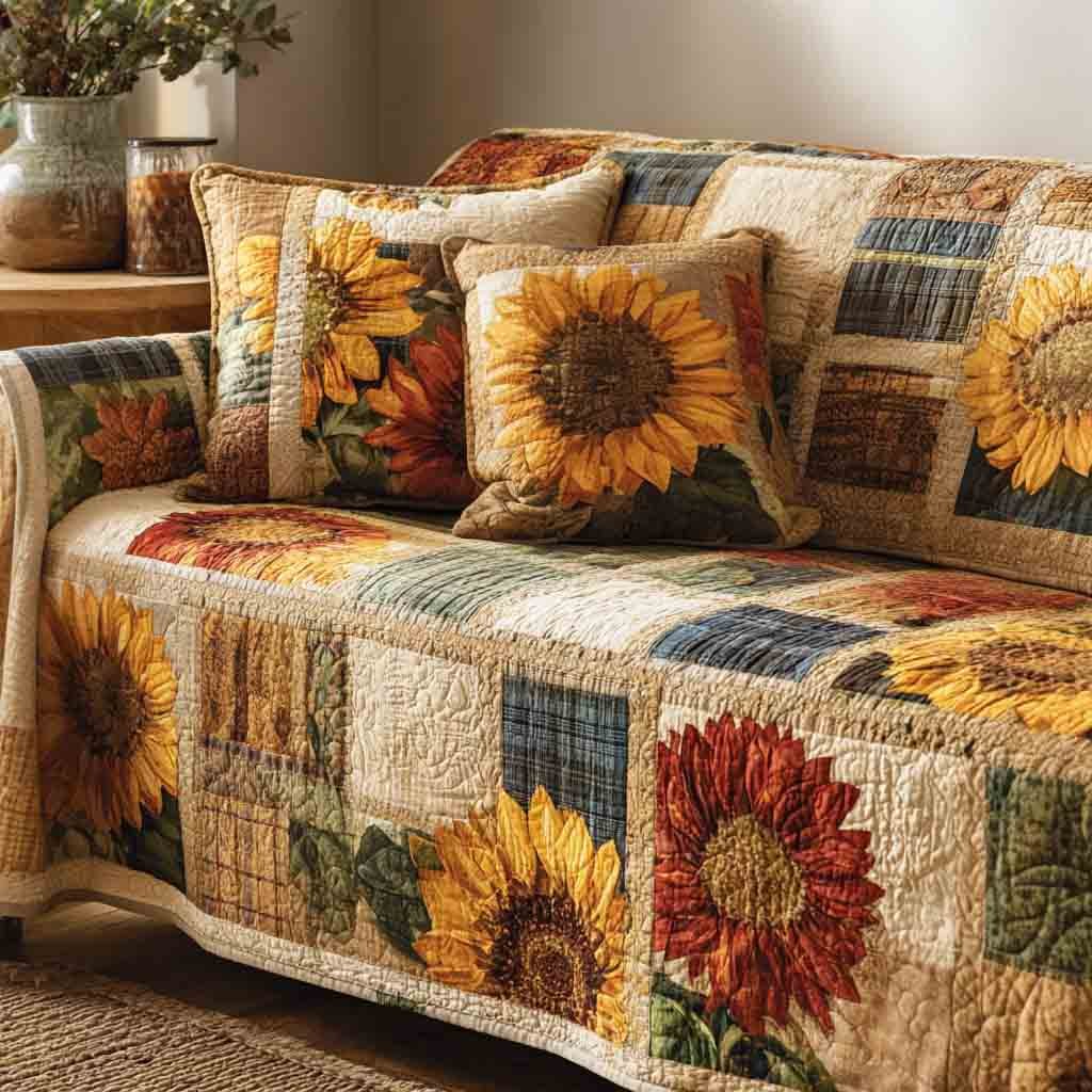 Sunflowers in Autumn Patchwork Sofa Cover