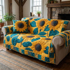 Giant Sunflowers on Teal Ground Sofa Cover