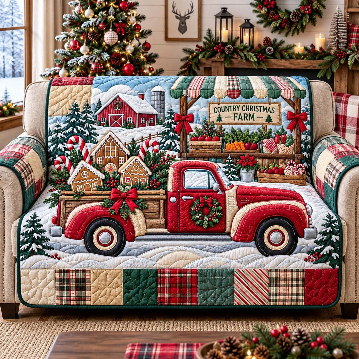 Country Christmas Market Sofa Cover