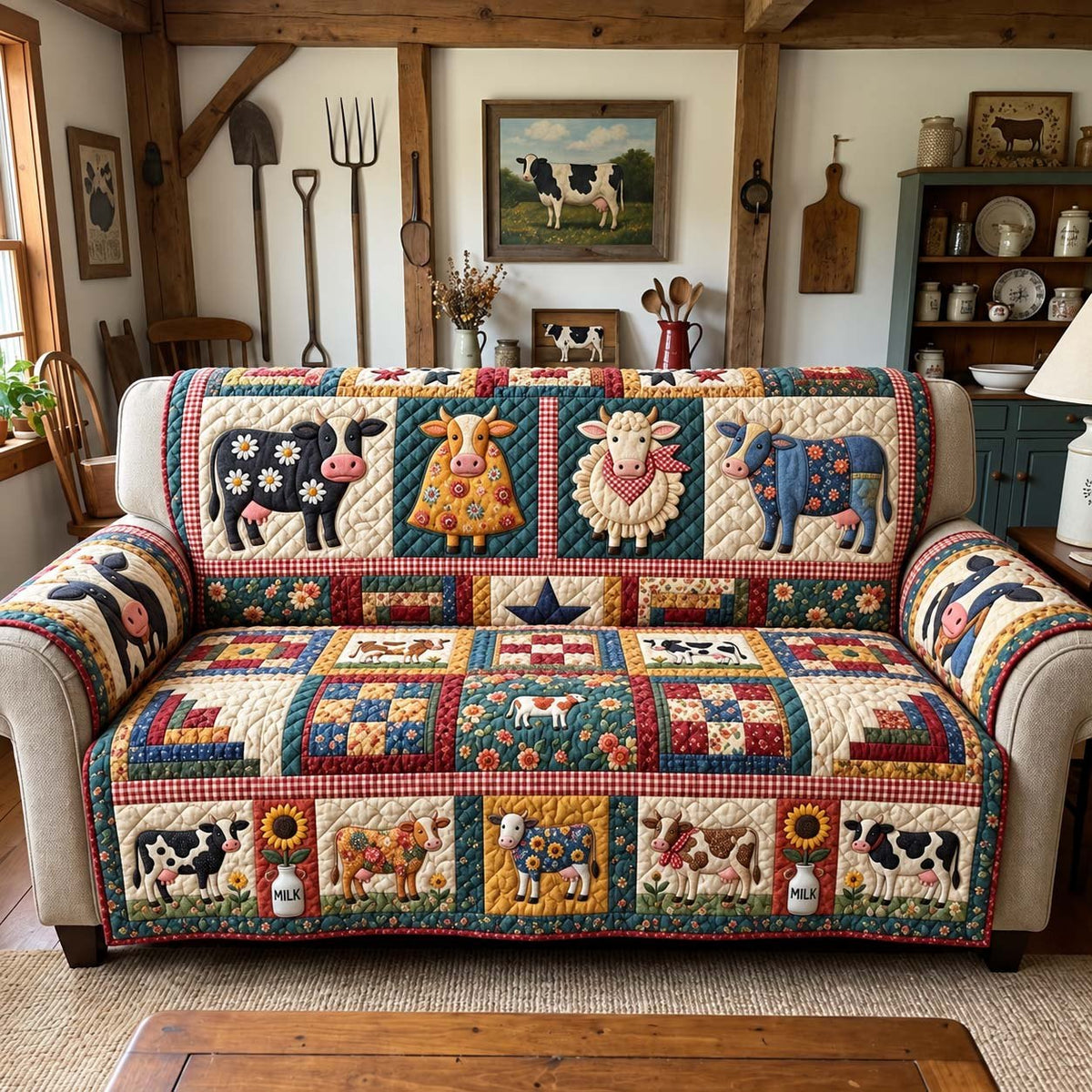 Country Cow Patchwork Sofa Cover