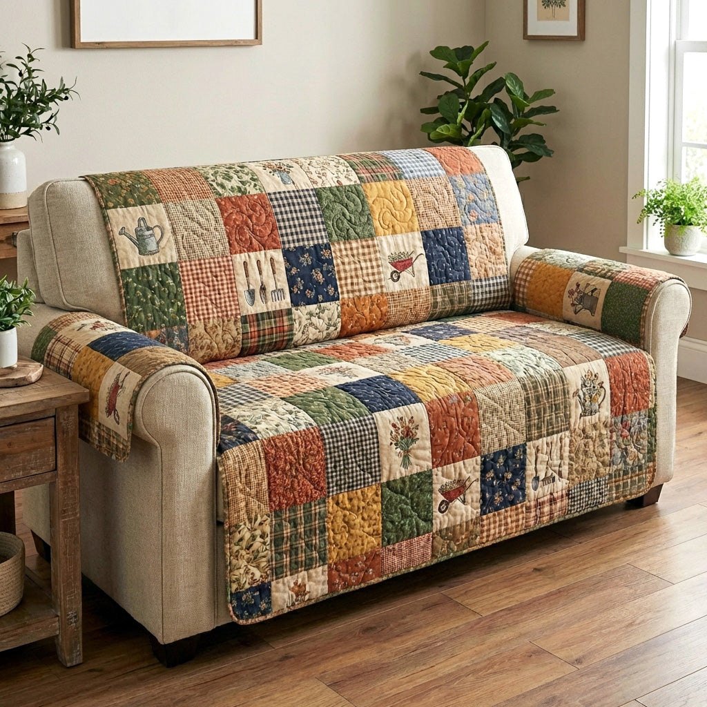 Country Scrap Patchwork in Warm Squares Sofa Cover