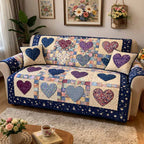 Calico Hearts on Cream and Navy Sofa Cover