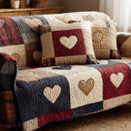 Cream Hearts on Navy Blocks Sofa Cover