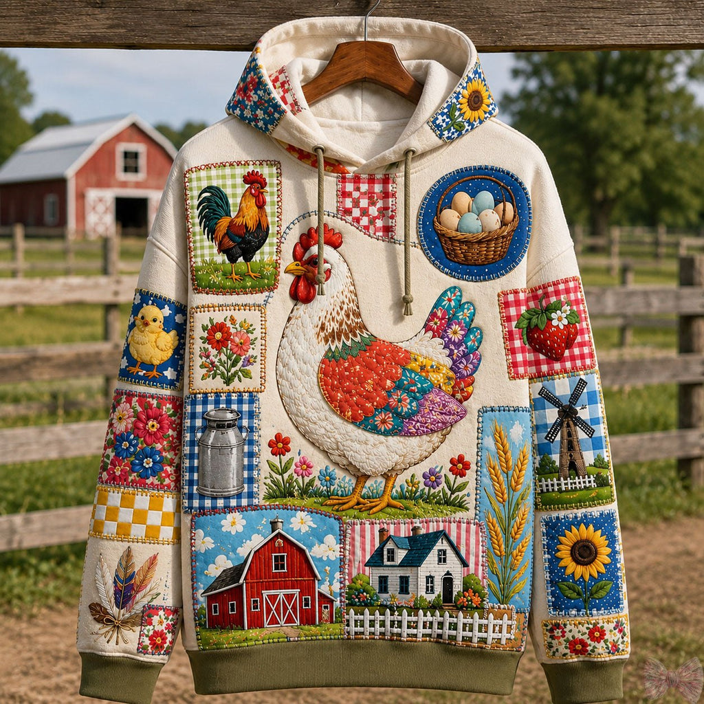 Country Hen Patchwork hoodie, all-over print