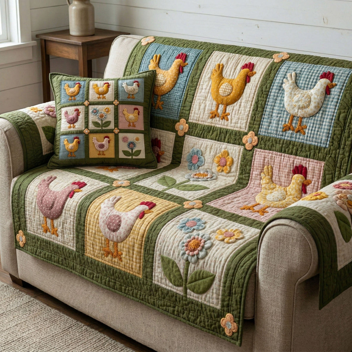 Country Hen Sofa Cover