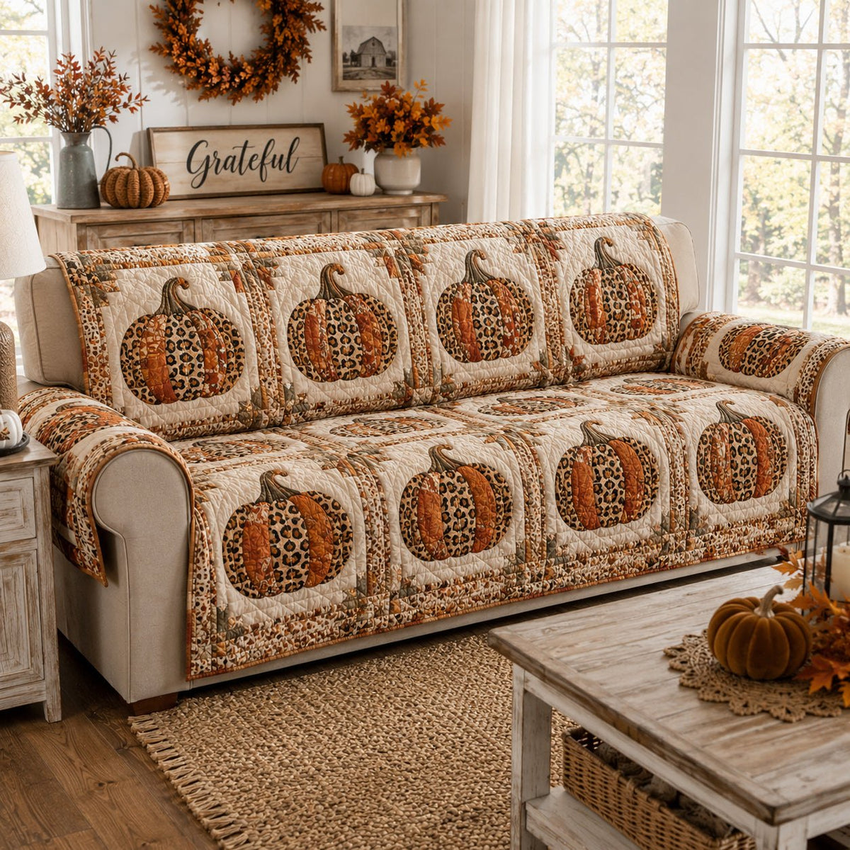 Country Pumpkin Harvest Sofa Cover