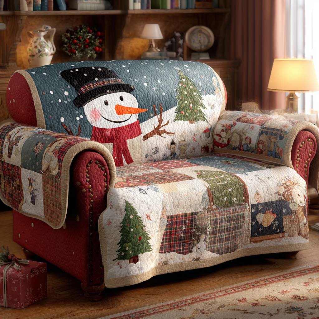Country Red Snowman Sofa Cover