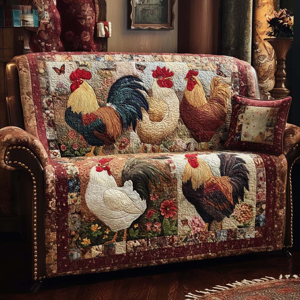 Country Rooster Parade Sofa Cover