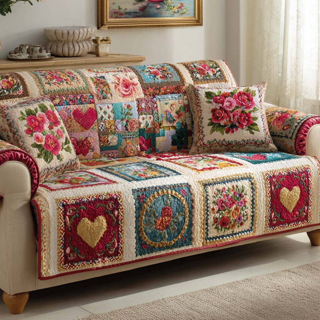 Country Rose Checker Sofa Cover