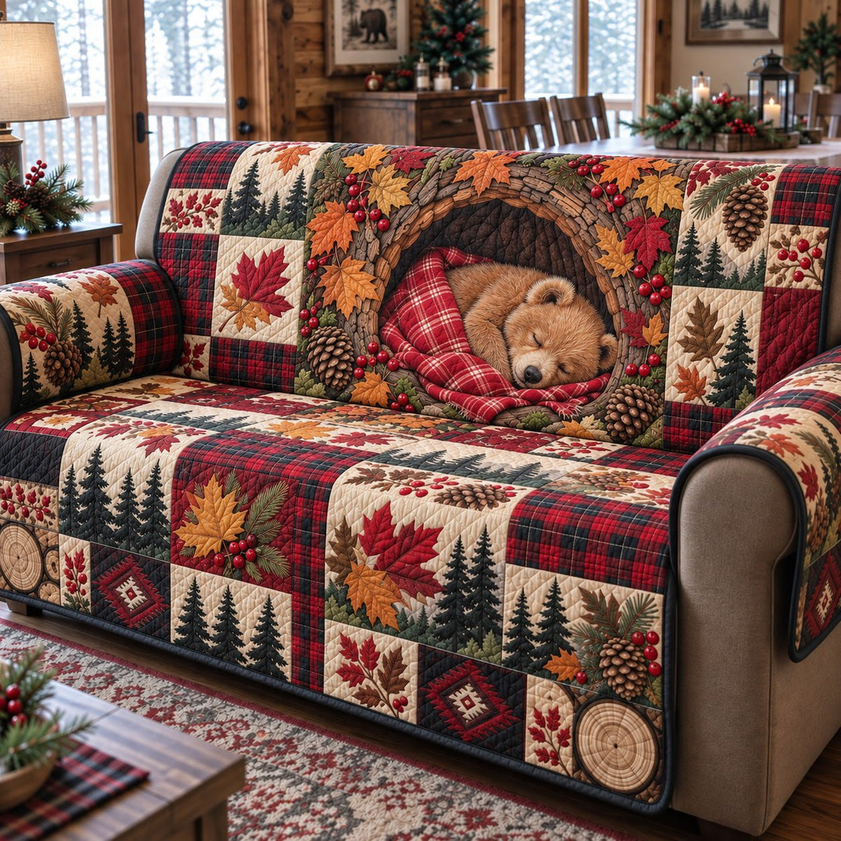 Cozy Autumn Sleeping Bear Sofa Cover