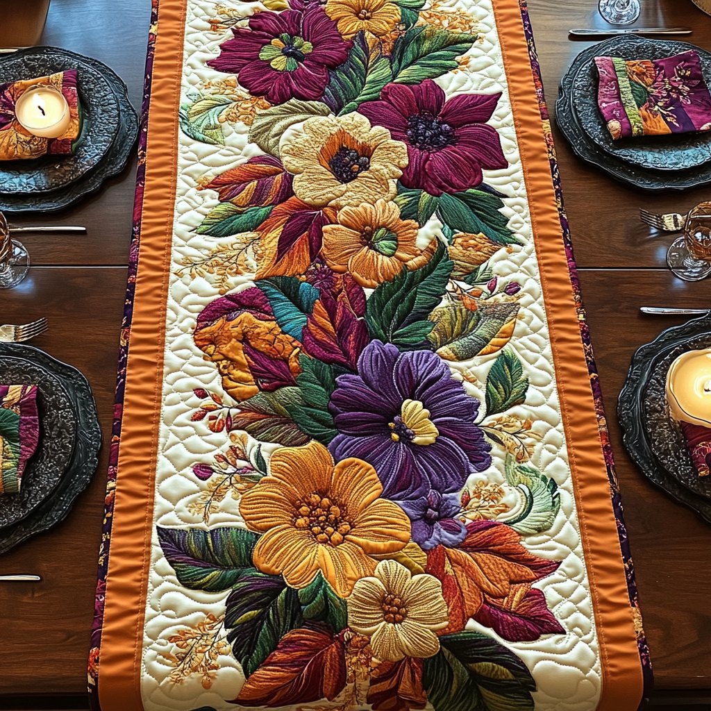Bold Blooms with Orange Border Table Runner