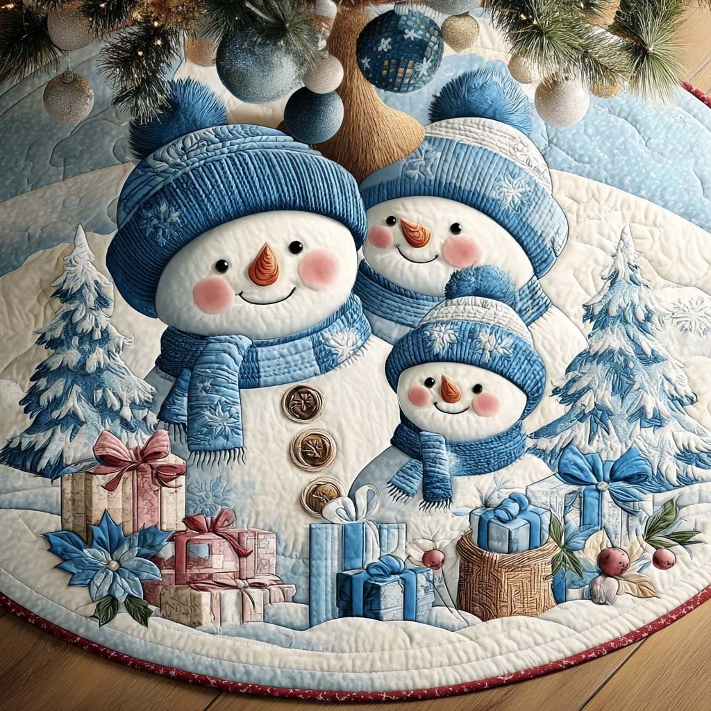Cozy Blue Snow Family Christmas Tree Skirt