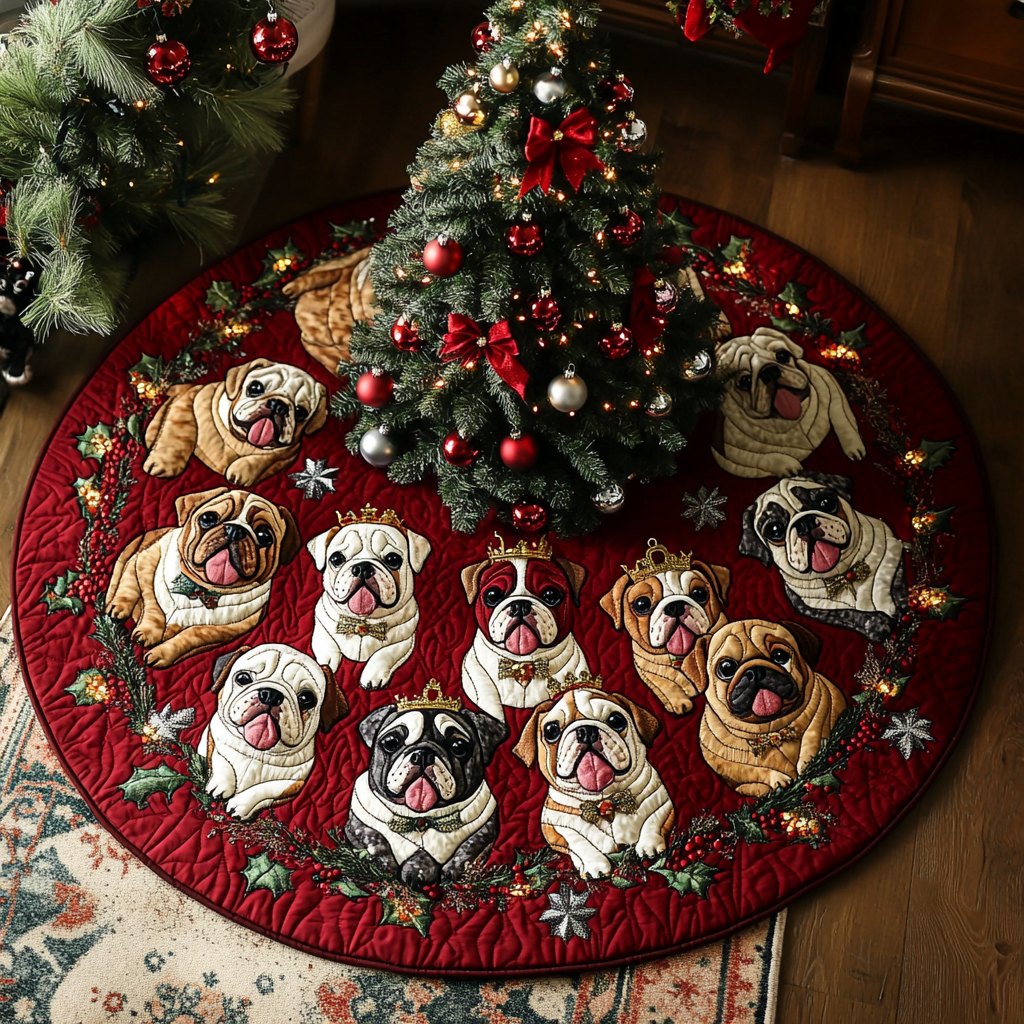 Cozy Bulldog Christmas Tree Skirt