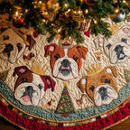Bulldog Faces on Cream Quilt Christmas Tree Skirt