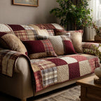 Red Plaid Cabin Patchwork Sofa Cover