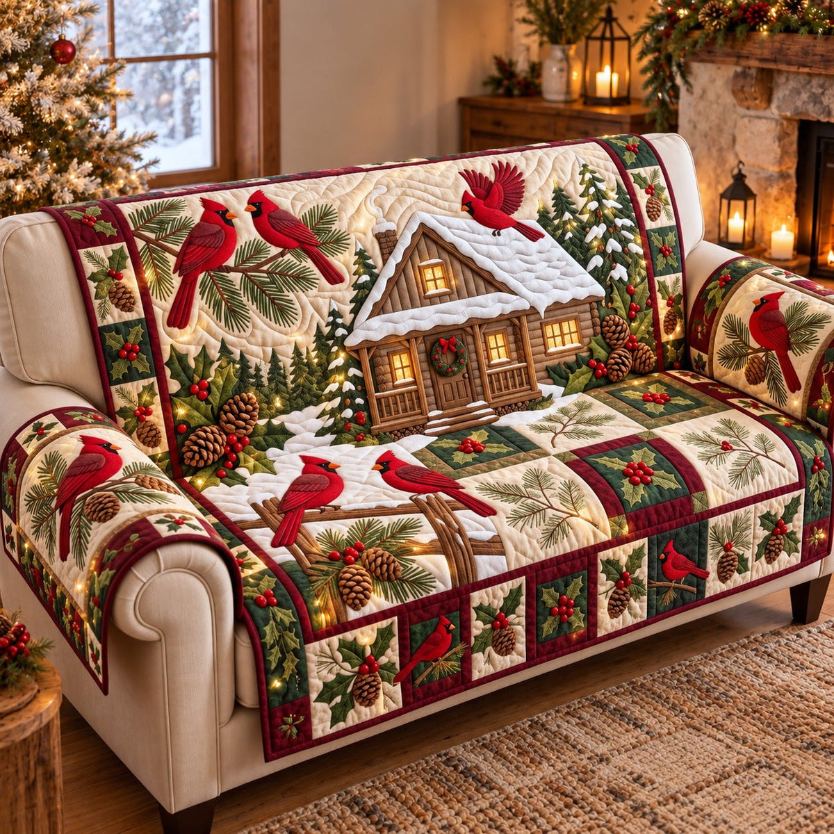 Cozy Cardinal Cabin Sofa Cover