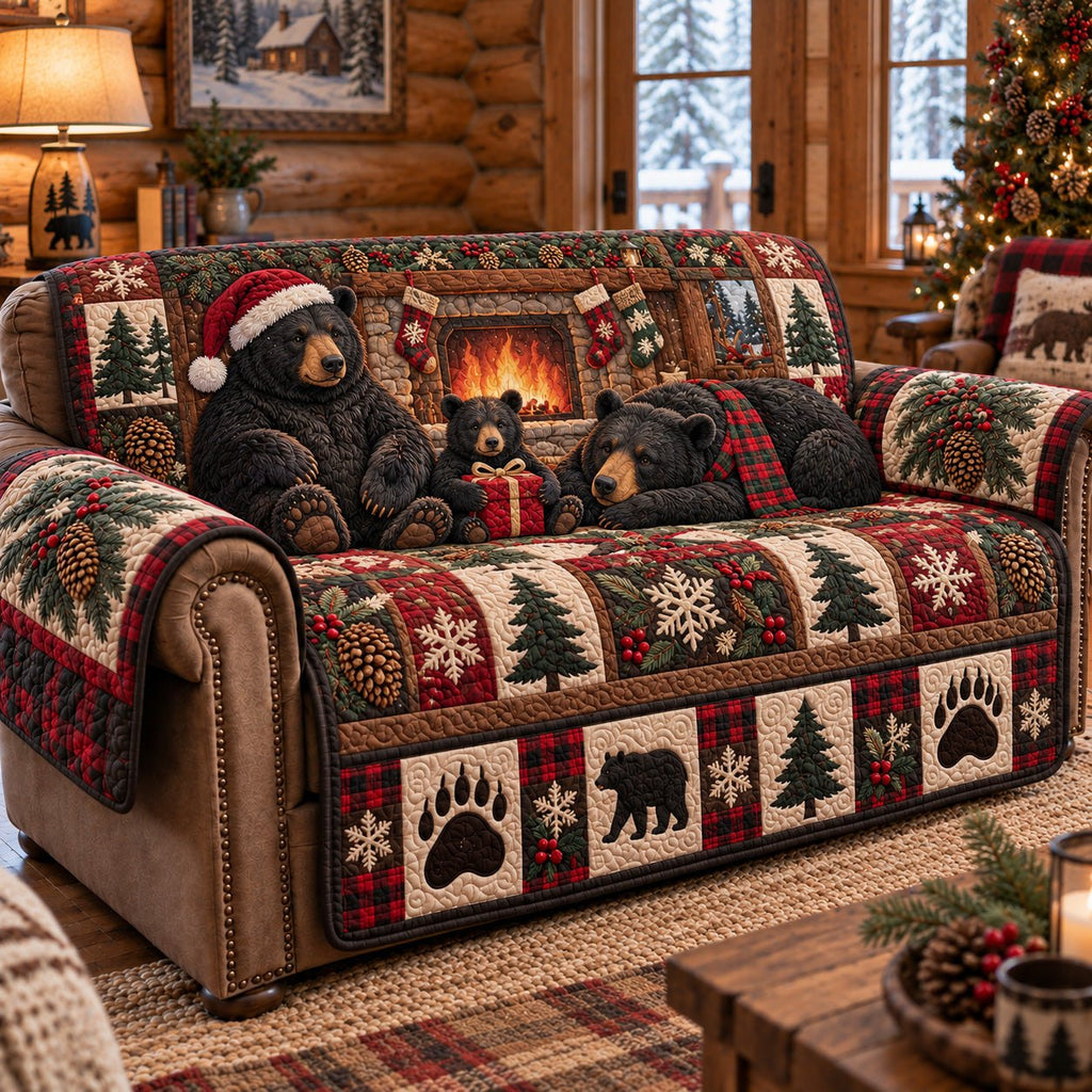 Cozy Christmas Bears Sofa Cover