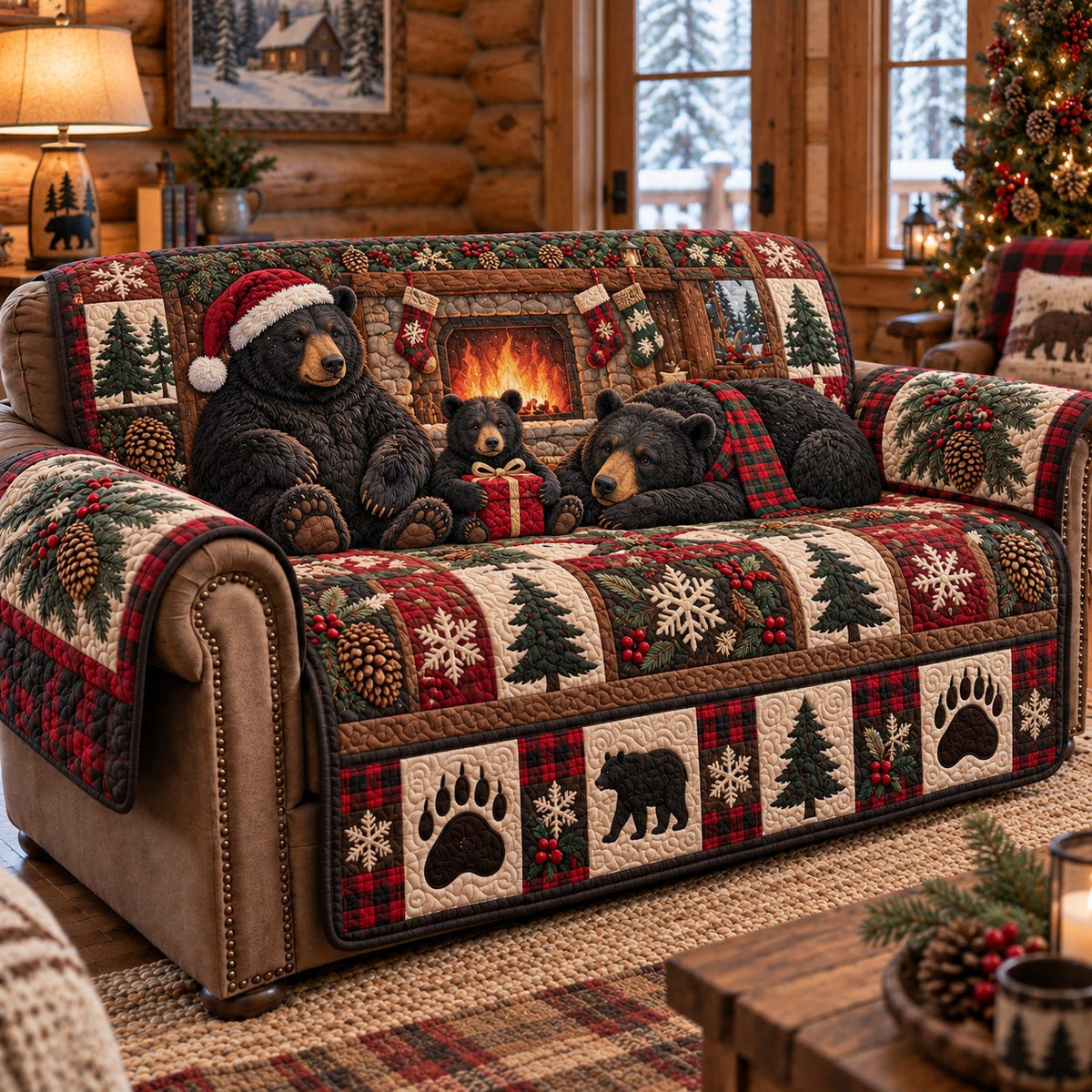 Cozy Christmas Bears Sofa Cover