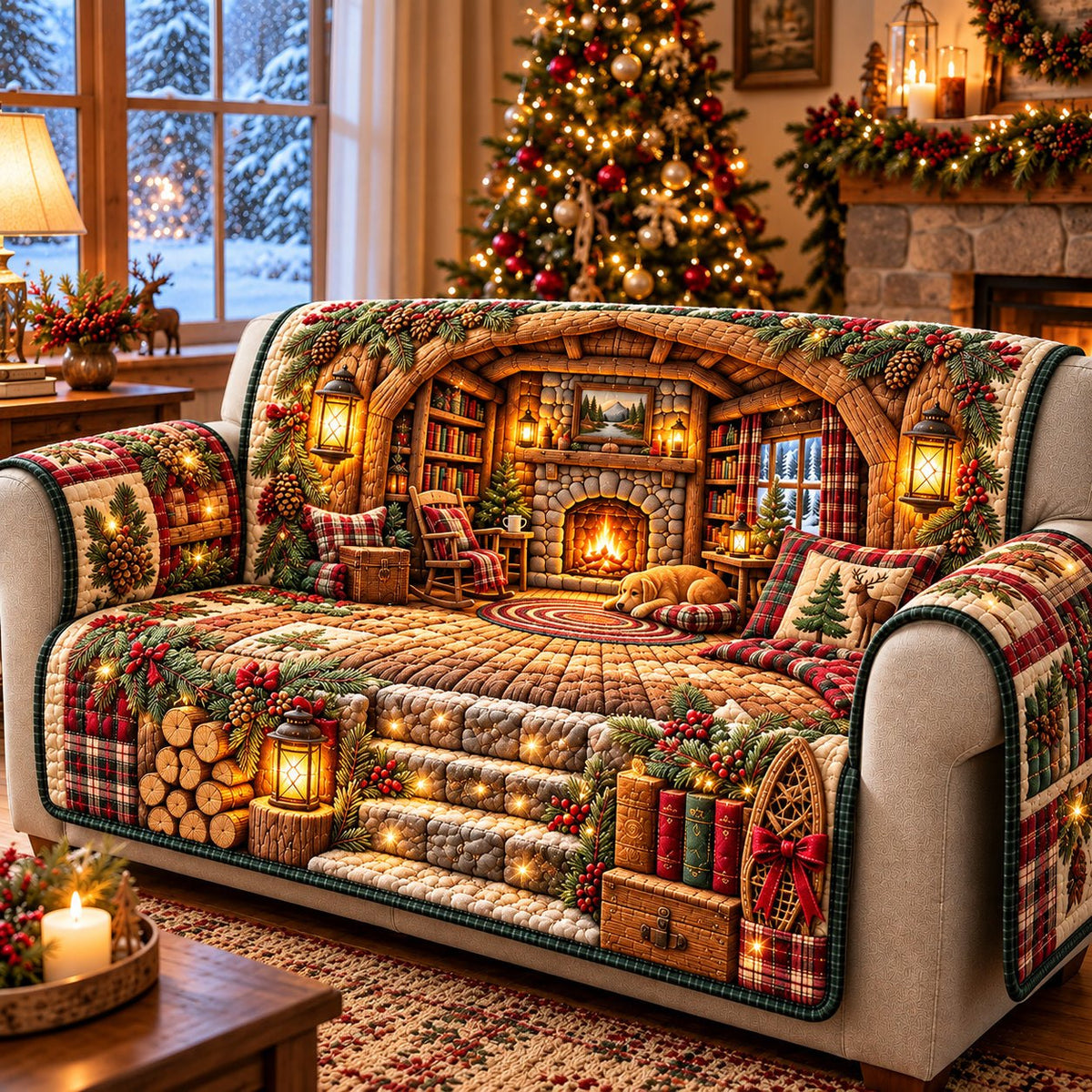 Cozy Christmas Cabin Sofa Cover
