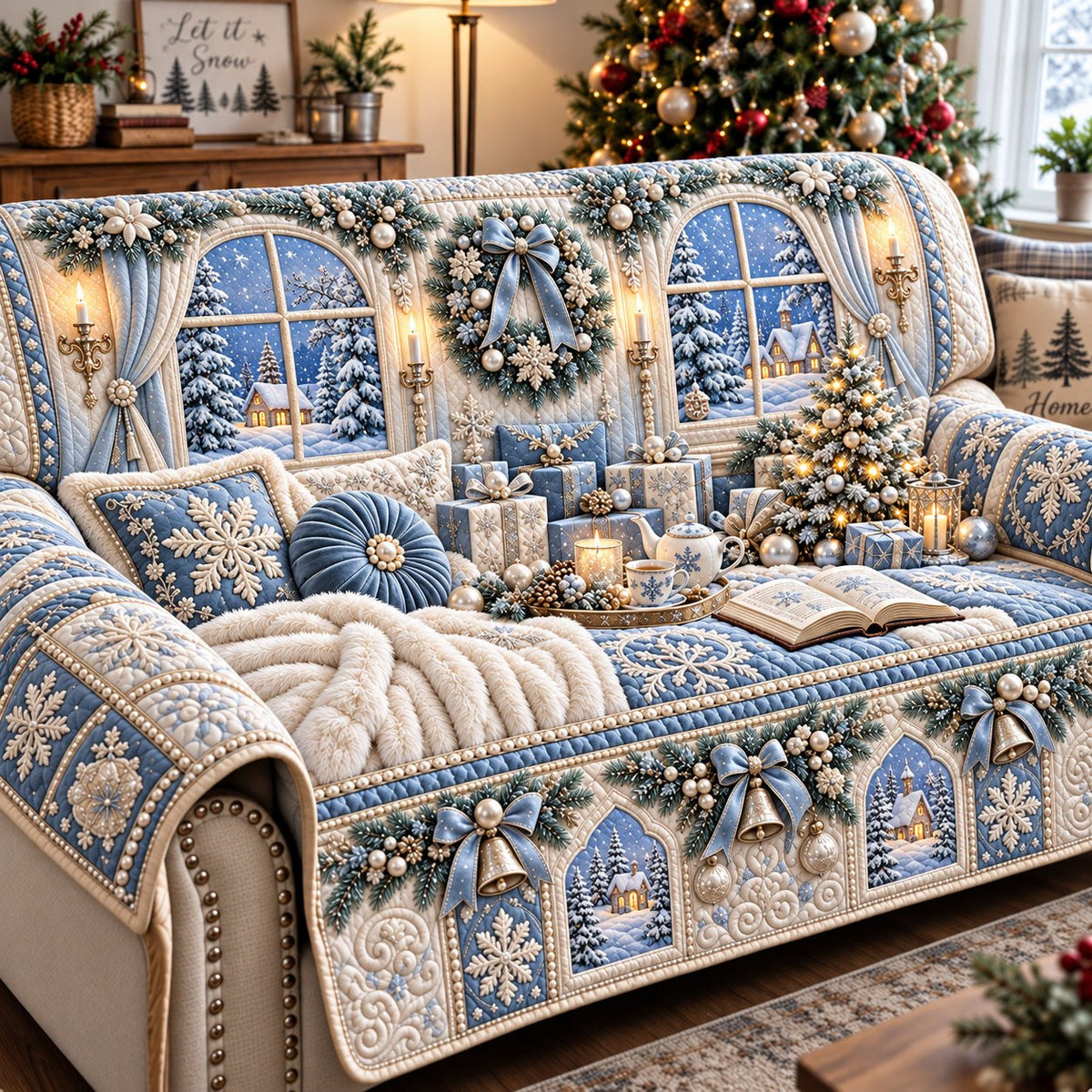 Frosted Blue Window Seat Sofa Cover