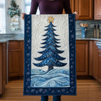 Blue Tree on Snowflake Background Table Runner
