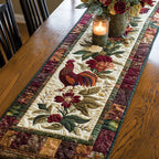 Rooster with Flowers on Cream Table Runner