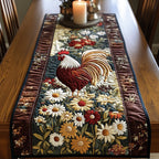 Rooster Among Daisies on Dark Green Table Runner