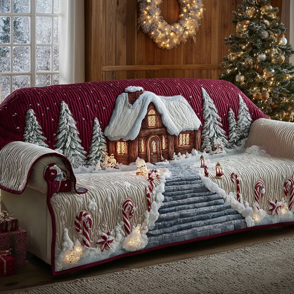 Gingerbread Cottage in the Snow Sofa Cover