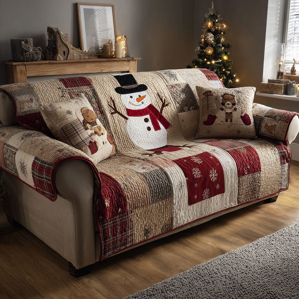 Snowman and Gingerbread Cream Patchwork Sofa Cover