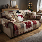 Snowman and Gingerbread Cream Patchwork Sofa Cover