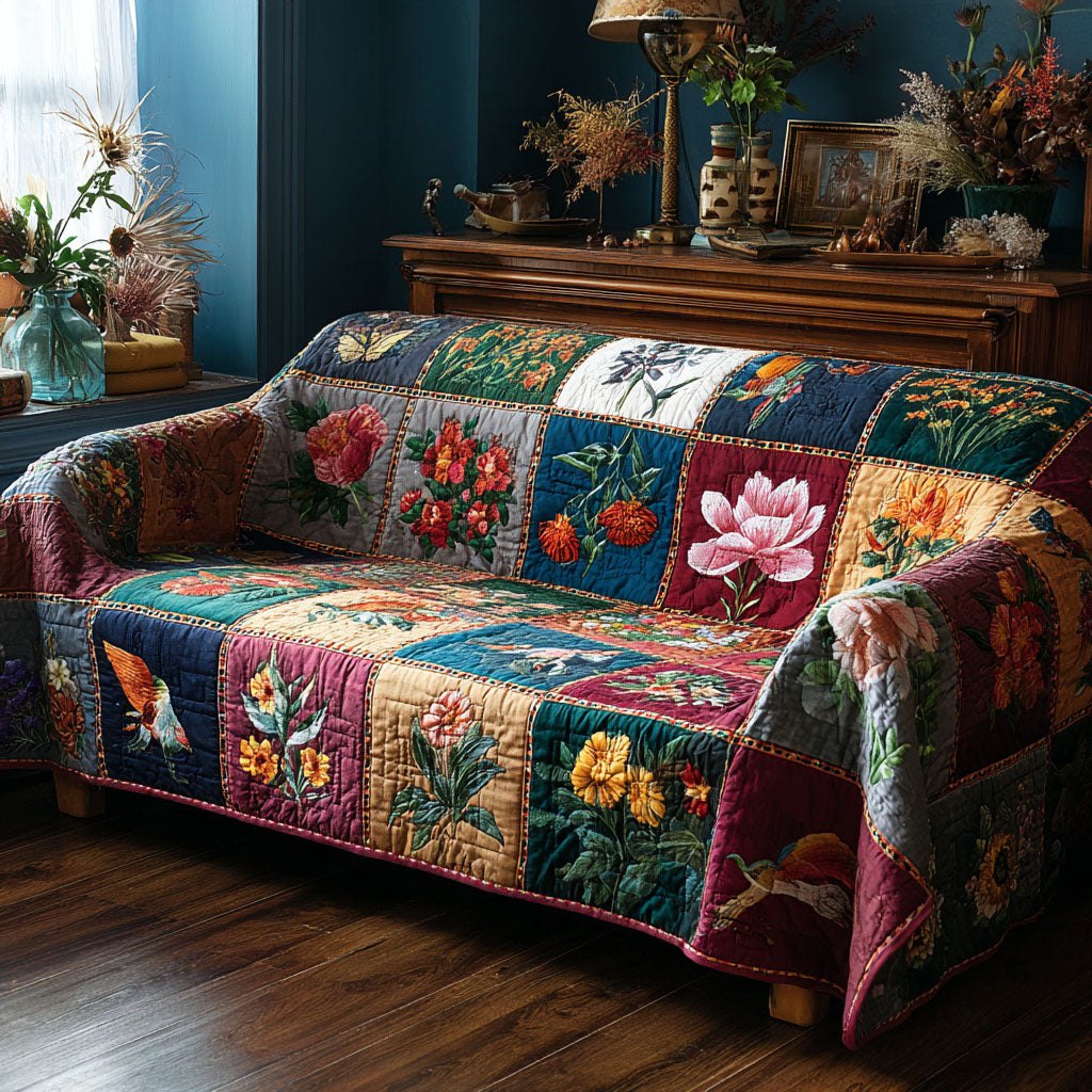 Magnolia Blooms in Jewel Blocks Sofa Cover