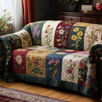 Wildflower Panels in Red and Blue Sofa Cover