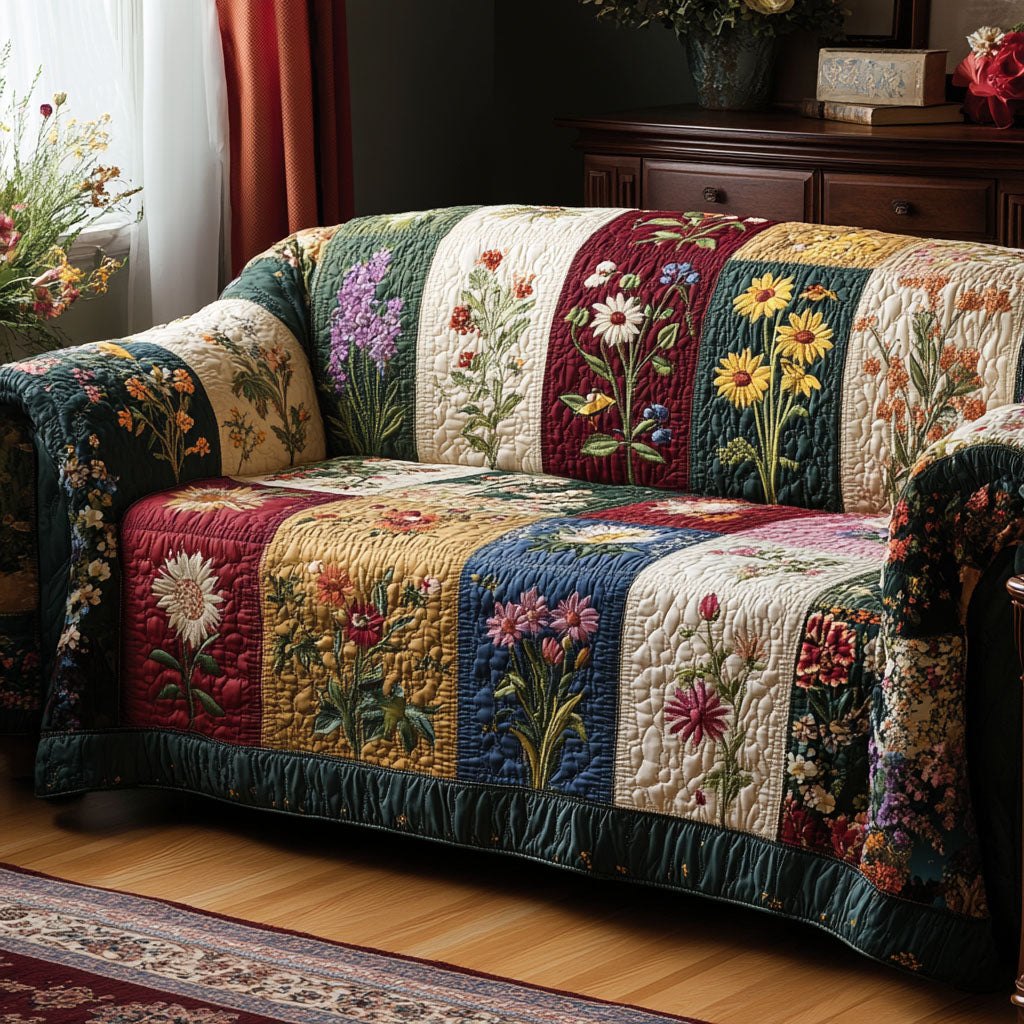 Wildflower Panels in Red and Blue Sofa Cover