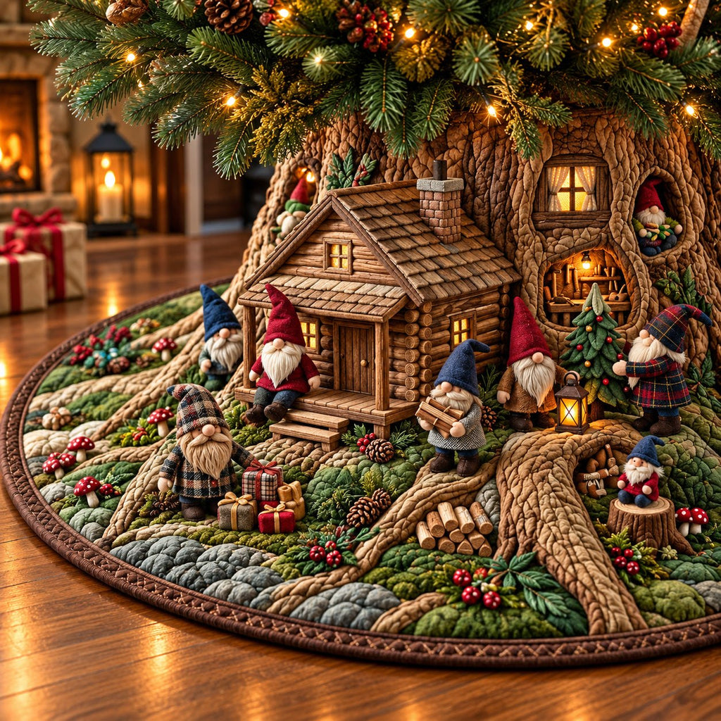 Cozy Gnome Cabin Christmas Tree Skirt