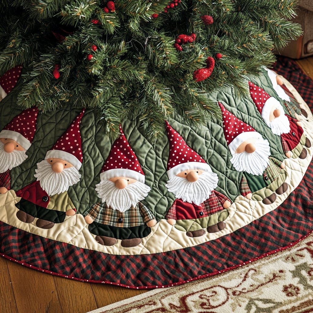 Jewel Tone Gnome Circle Christmas Tree Skirt