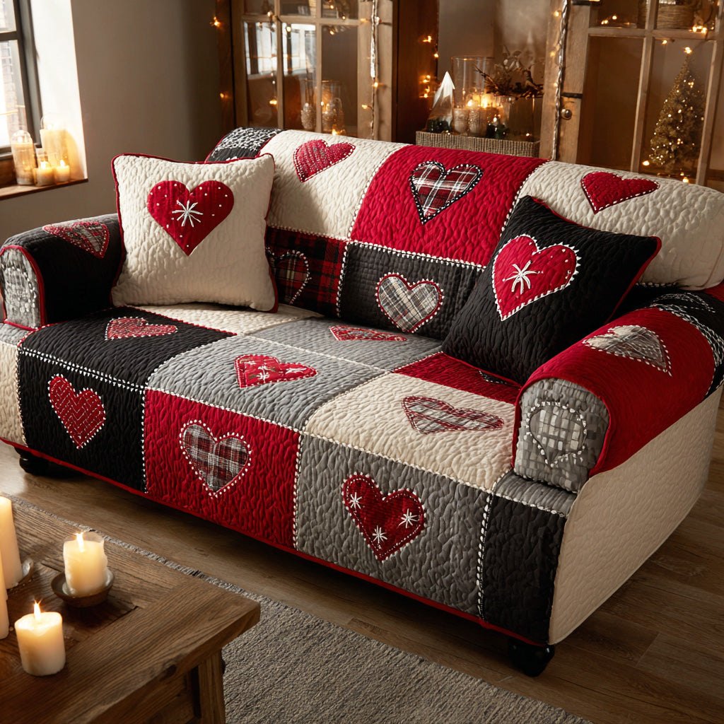 Cozy Heart Christmas Sofa Cover