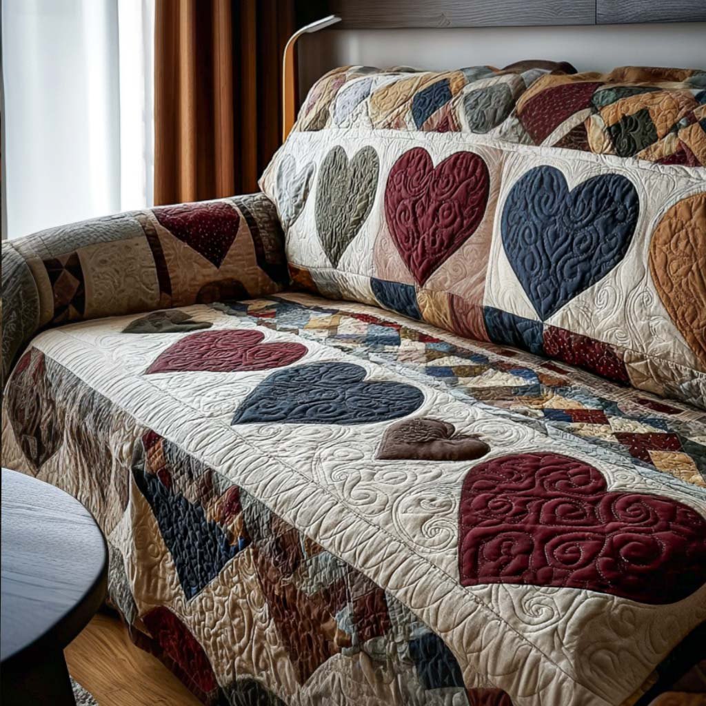Big Hearts in Navy and Wine Sofa Cover