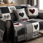 Black and White Gingham Hearts Sofa Cover