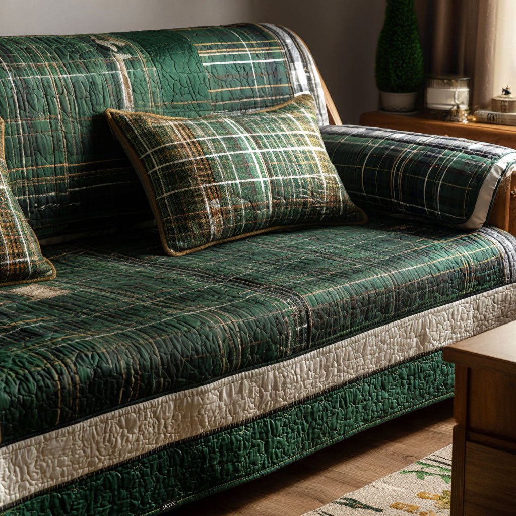 Deep Green Tartan Plaid Sofa Cover